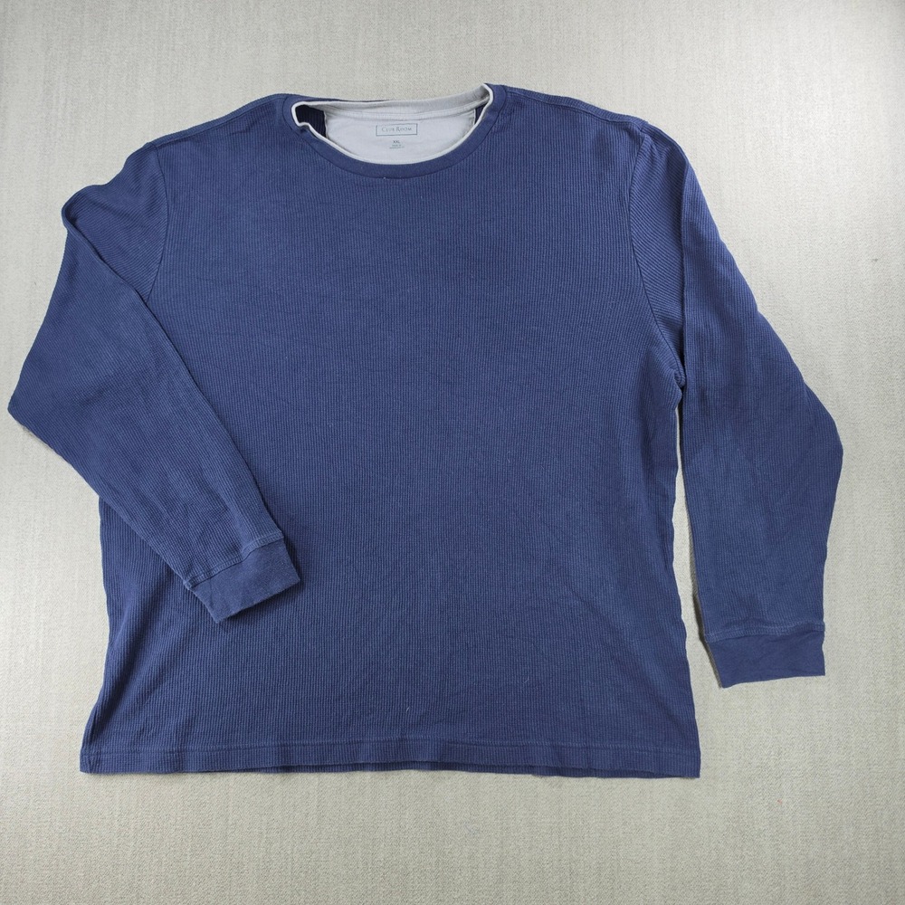 Club Room Thermal Shirt‎ Mens XXL Blue Waffle Knit Long Sleeve Crewneck